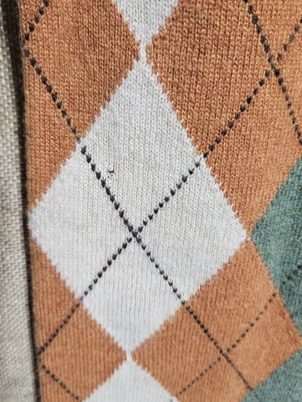 Peter Millar Argyle Pattern Orange, Green & Cream Scarf - Classic Cashmere 100%